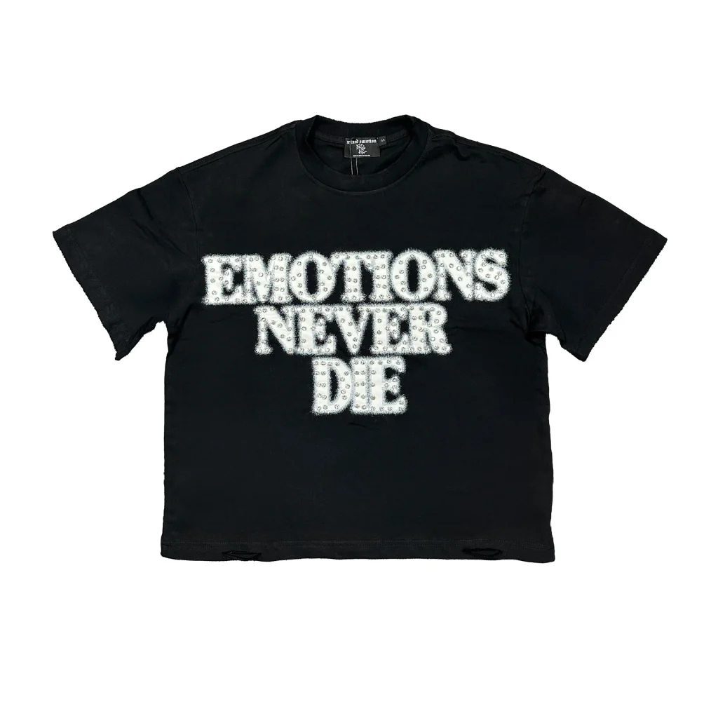 Mixed Emotion T Shirt black End rhinestone lettering tee