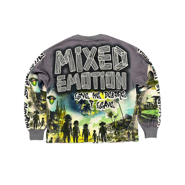 Mixed Emotion Grey UFO Long Sleeve Tee
