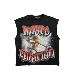 Mixed Emotion T Shirt black Angel sleeveless rhinestone