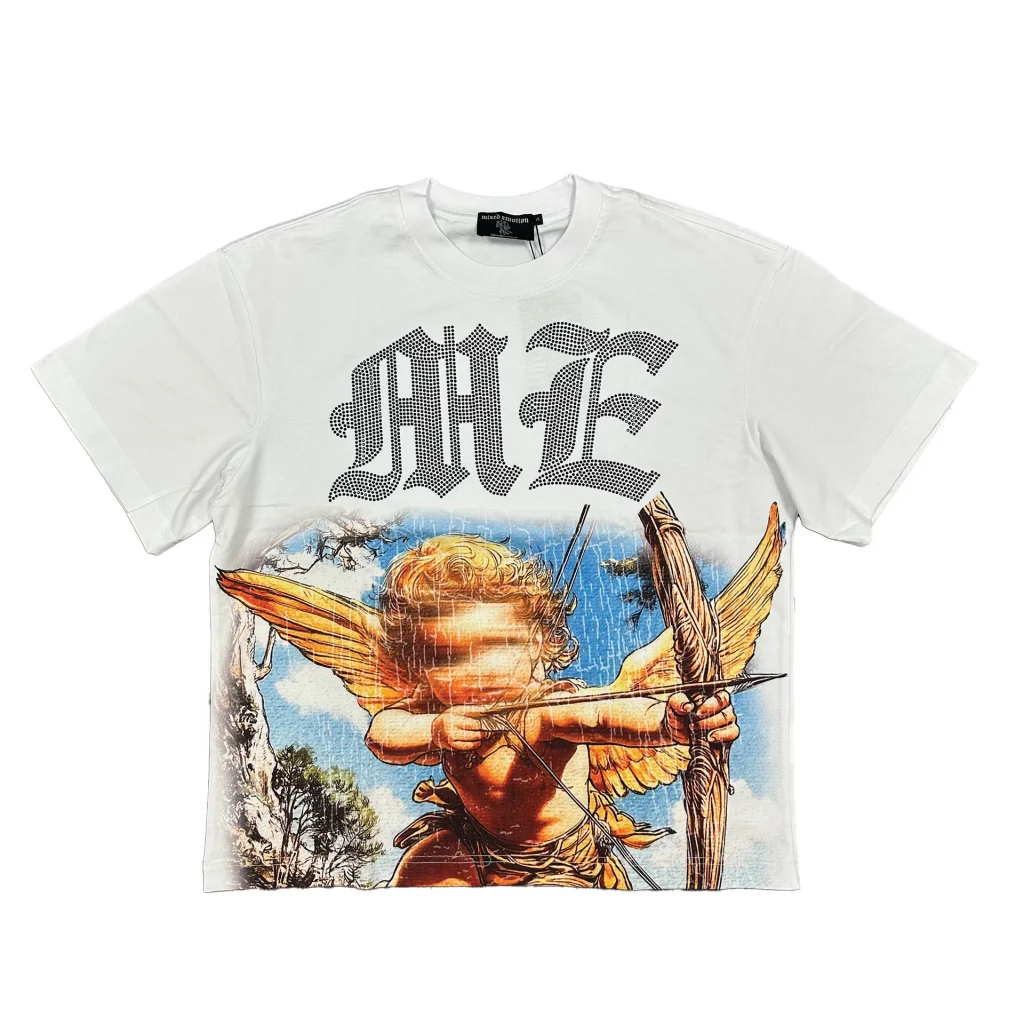 Mixed Emotion T Shirt white angel rhinestone