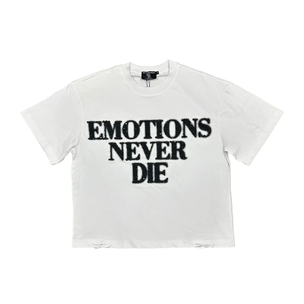 Mixed Emotion T Shirt white end rhinestone streetwear