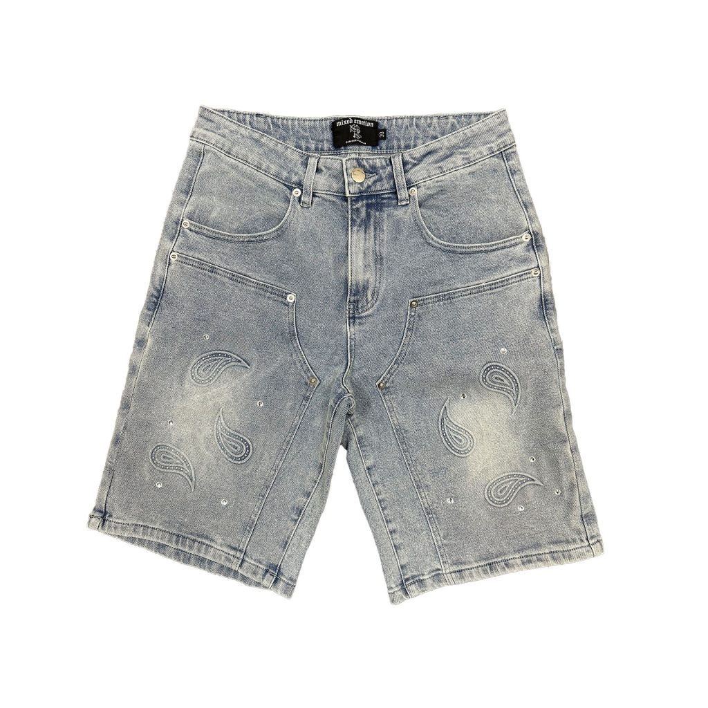Mixed Emotion Shorts paisley denim blue streetwear