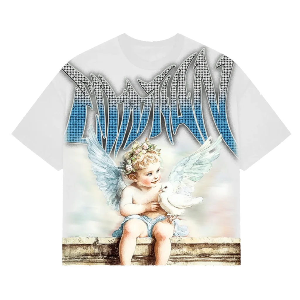 Mixed Emotion T Shirt white dove rhinestone streetwear