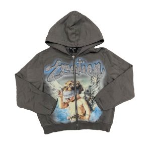 Grey Rhinestone Hoodie Mixed Emotions