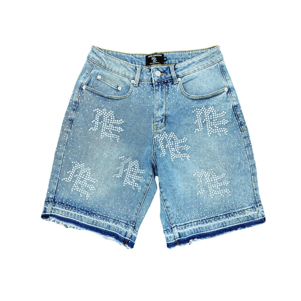 Mixed Emotion Shorts ME rhinestone denim streetwear