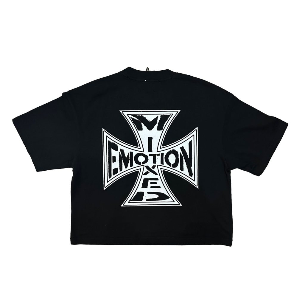 Mixed Emotion Black Iron Cross Distressed Shirt
