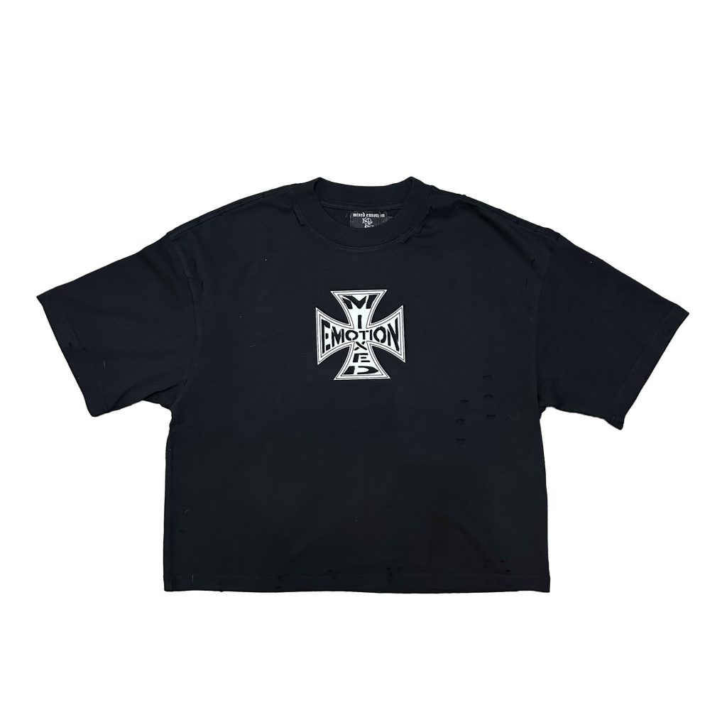 Mixed Emotion Black Iron Cross Distressed Shirt