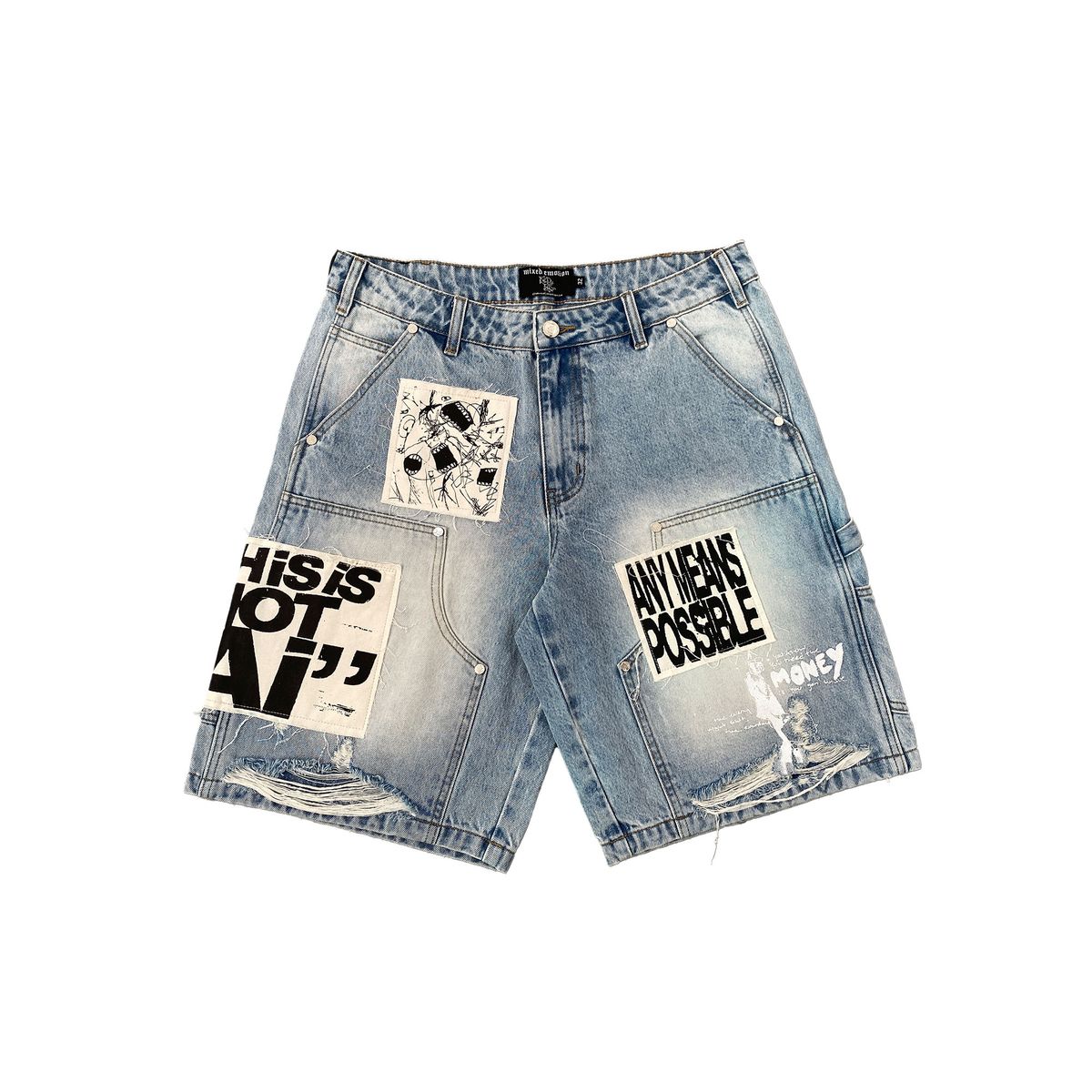 Mixed-Emotion-AI-Denim-Shorts-Blue Mixed Emotion Blue AI Denim Shorts "Any Means Possible"