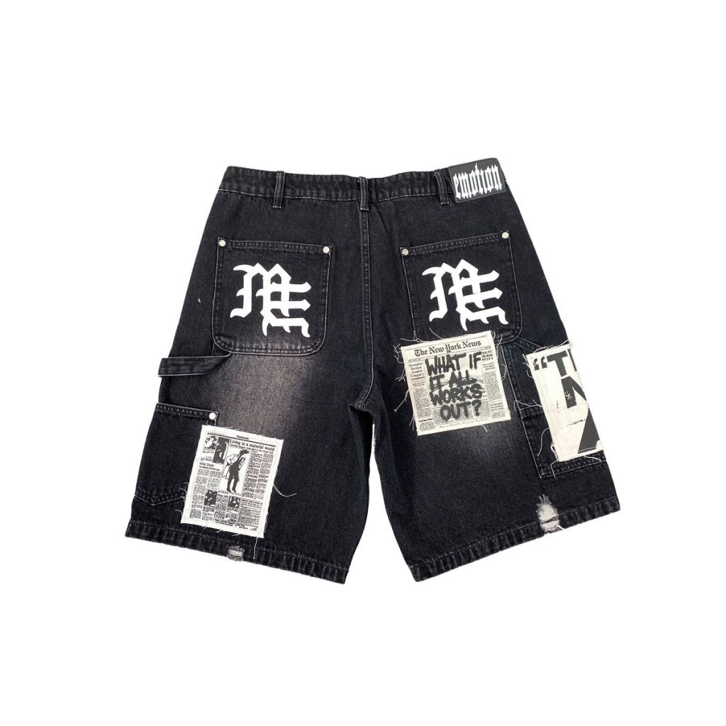 Mixed Emotion Black AI Denim Shorts "Any Means Possible"