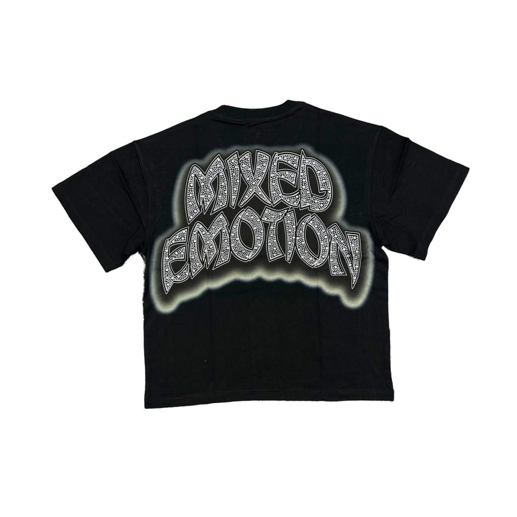 Mixed Emotion Black Seaside Angel Rhinestone Shirt