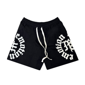 Mixed Emotion Black Circle Gothic Text Shorts