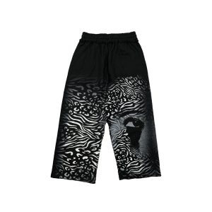 Mixed Emotion Black Striped All-Over Face Print Sweatpants