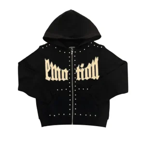 Mixed Emotion Black Crown Stud Zip-Up Hoodie