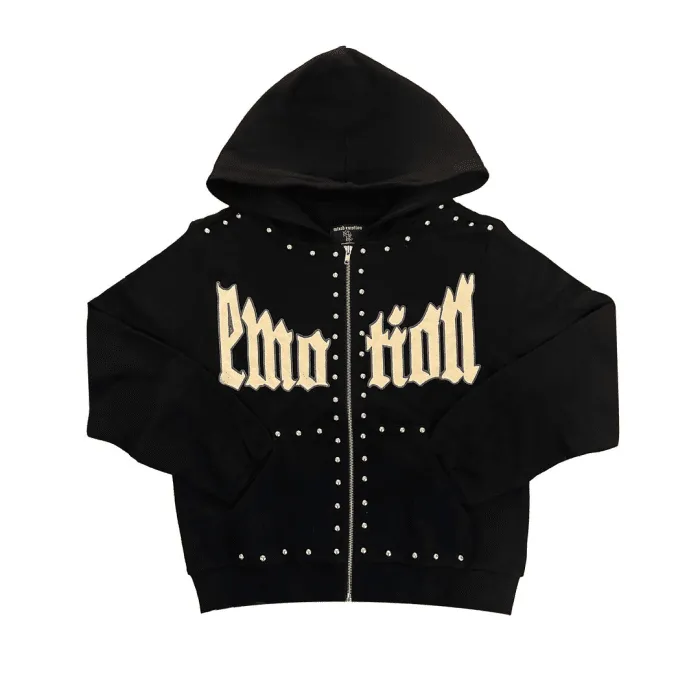 Mixed Emotion Black Crown Stud Zip-Up Hoodie