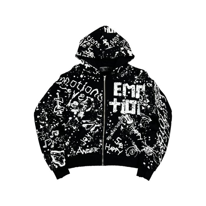 Mixed Emotion Graffiti Dark Zip-Up Hoodie