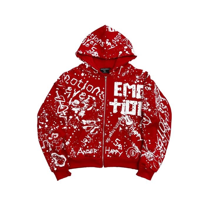 Mixed Emotion Graffiti Red Zip-Up Hoodie