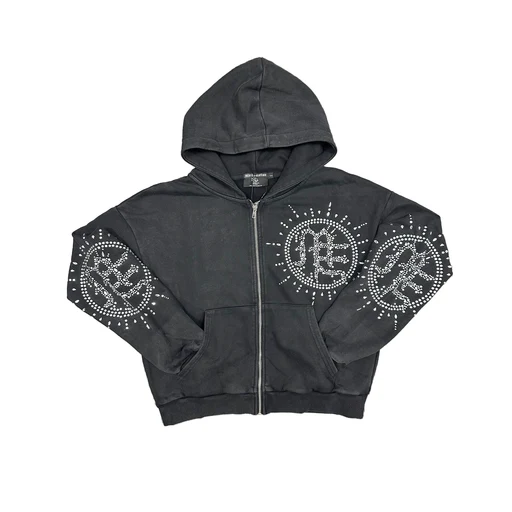 IMG-5445 Mixed Emotion Eclipse Grey Acid Wash Rhinestone Hoodie