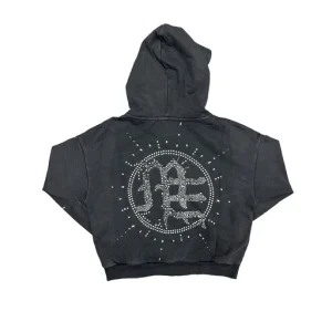 Mixed Emotion Eclipse Grey Acid Wash Rhinestone Hoodie