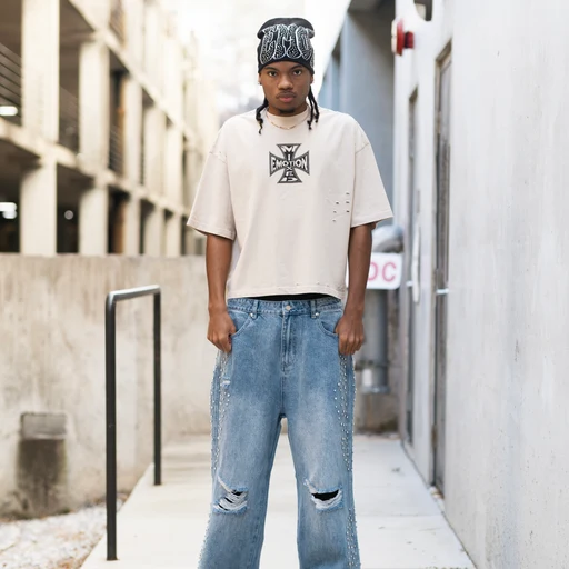 Mixed Emotion Blue Stone Baggy Jeans