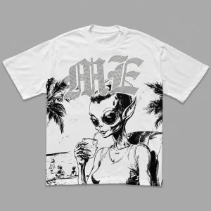 Mixed Emotion ME Rhinestone Alien White Tee